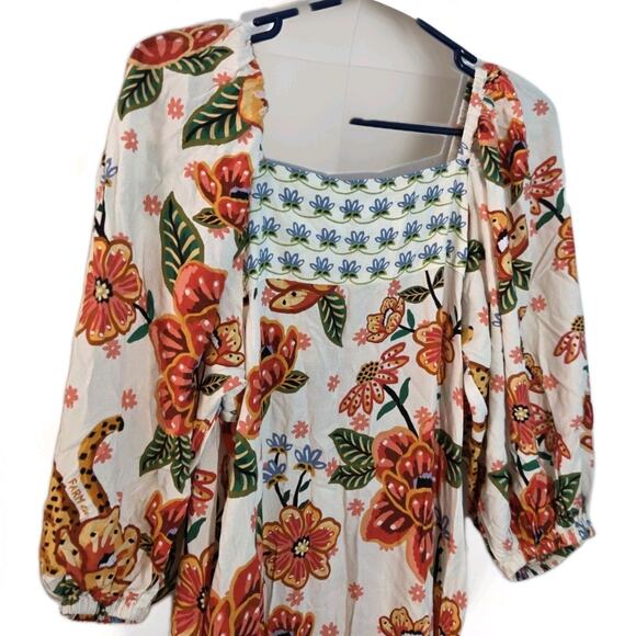 Farm Rio Anthropologie Long Tunic Top Duster Shirt Dress Leopard Floral S NWT - Picture 12 of 12
